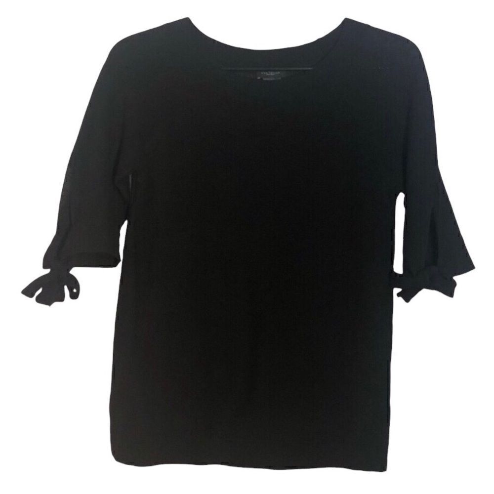 ANN TAYLOR Delicate Black Thin Sweater With Bows on Three Quarters Sleeves